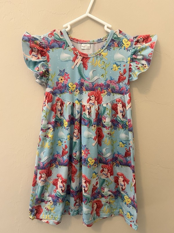 The Little Mermaid Ariel Girls 6T-7T Blue Flutter Sleeve Dress