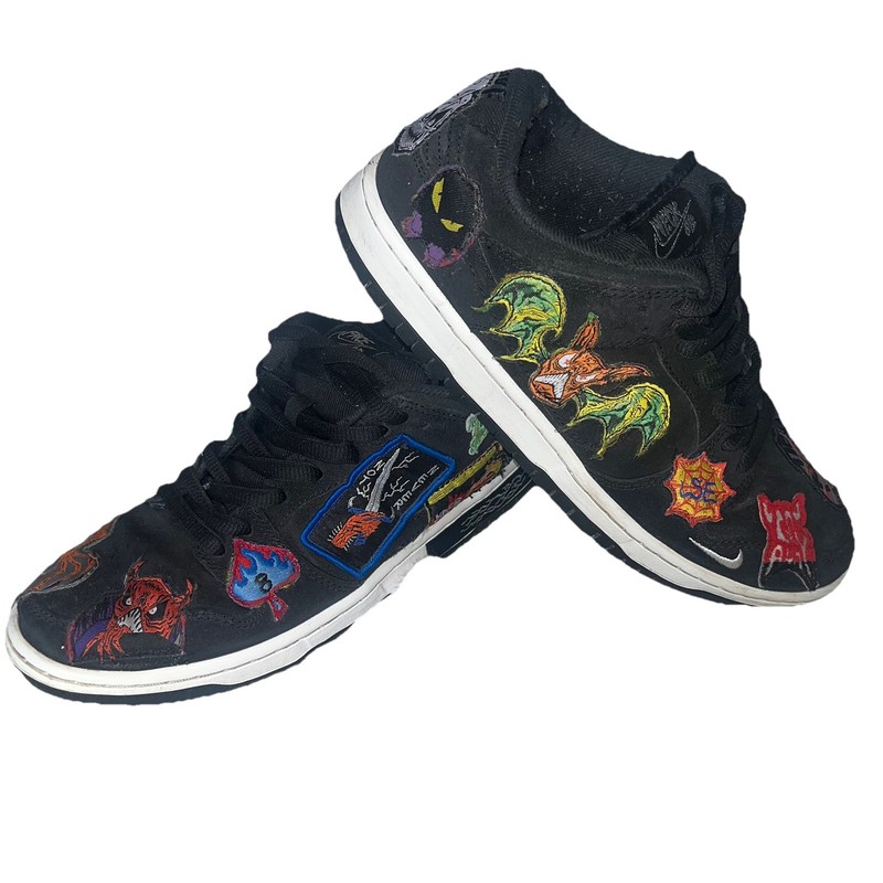Nike SB Dunk Low Pro Patchwork Custom Black Sneakers US 7.5 Rare Mens