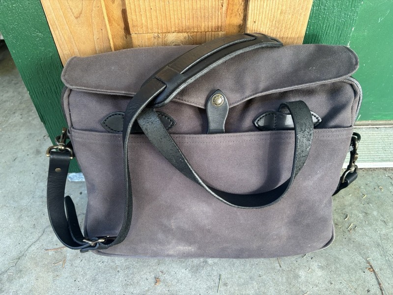 Filson 256 Original Briefcase Rugged Twill Bridal Leather USA Grey Laptop Bag