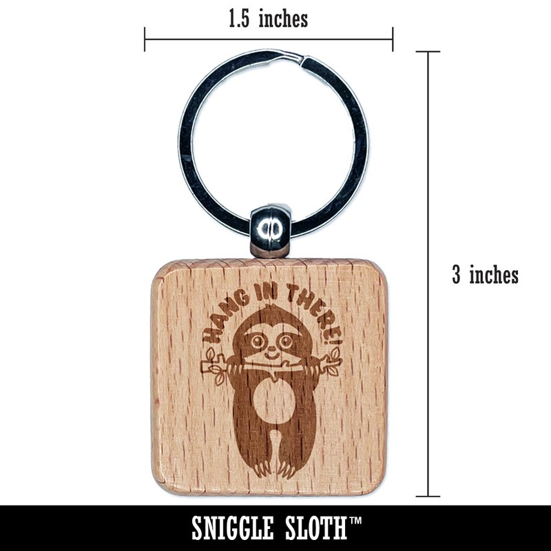 Hang in There Sweet Sloth Engraved Wood Square Keychain Tag Charm gallery