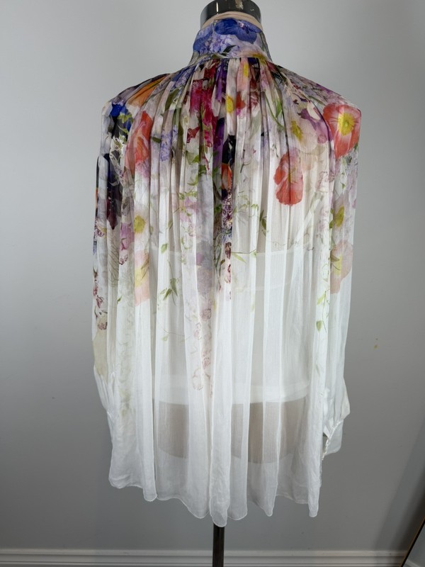 ZIMMERMANN White Floral Prima Smock Ruched Blouse - size 0/8 uk/4 us gallery