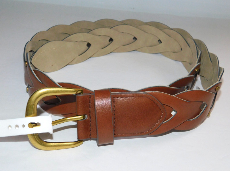 Womens Brown Braid 2X Belt Gold Tone Buckle 49 inches