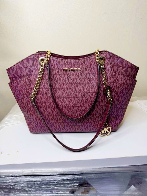 Michael Kors Jet Set Travel Large Chain Shoulder Tote Bag MK Oxblood