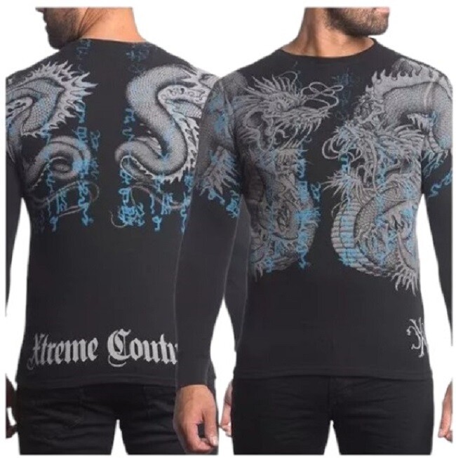 Xtreme Couture by Affliction Men's Thermal Shirt Double Up Black Biker S-2XL gallery