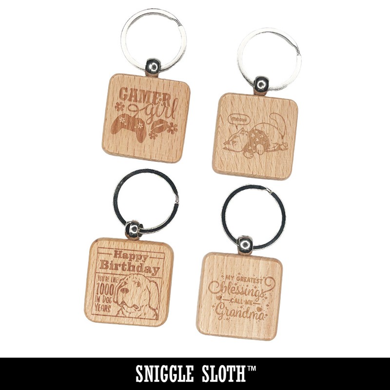 Hang in There Sweet Sloth Engraved Wood Square Keychain Tag Charm gallery