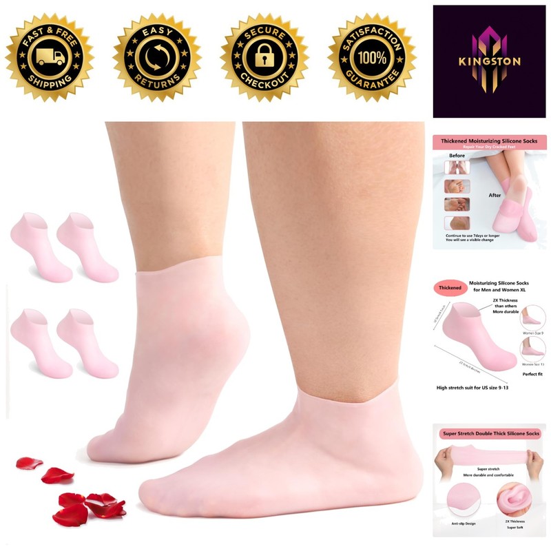 2 Pairs Anti-Slip Silicone Spa Socks – Moisturizing Foot Care for Sizes 9-13