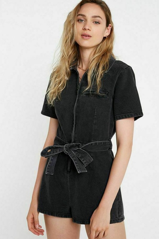 Urban Outfitters Denim Utility Romper Jumpsuit Black New 90s Vintage 100% Cotton