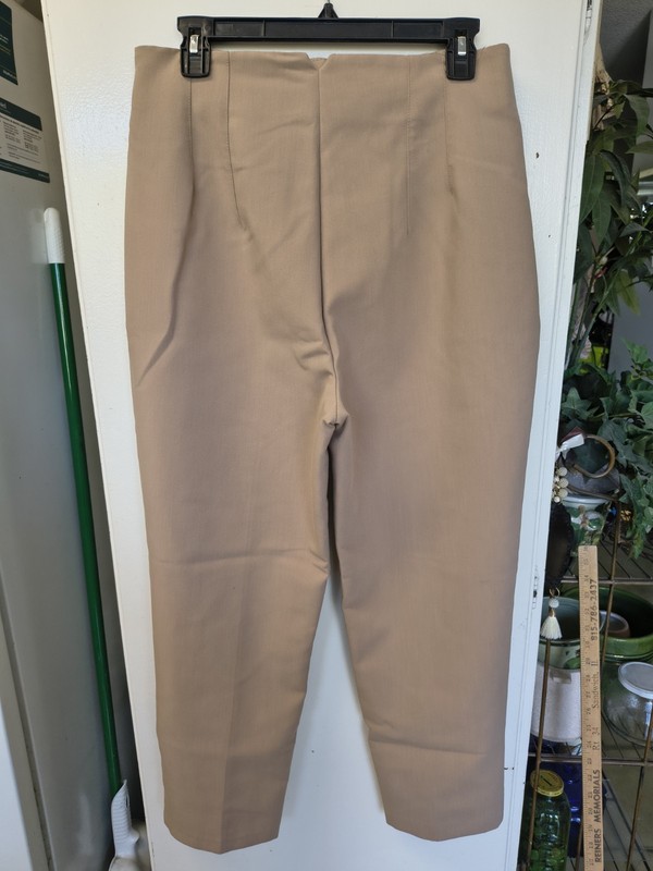 Zara Women’s Large Beige Solid Flat Front Dress Pants Zip Hook & Eye L gallery