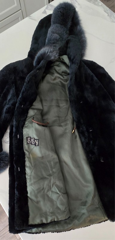 Vintage Rare Dark Hunter Green Sheared Beaver Fur Coat with Hood, Size 12. gallery