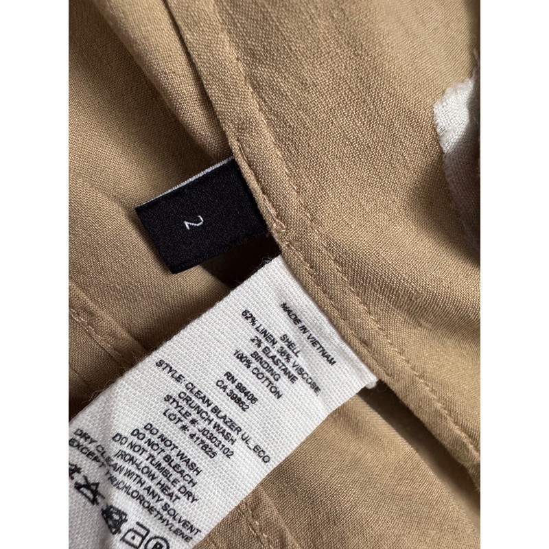 Theory Clean Blazer UL Eco Crunch Wash Tan Linen Blend Open Front Jacket Size 2 gallery