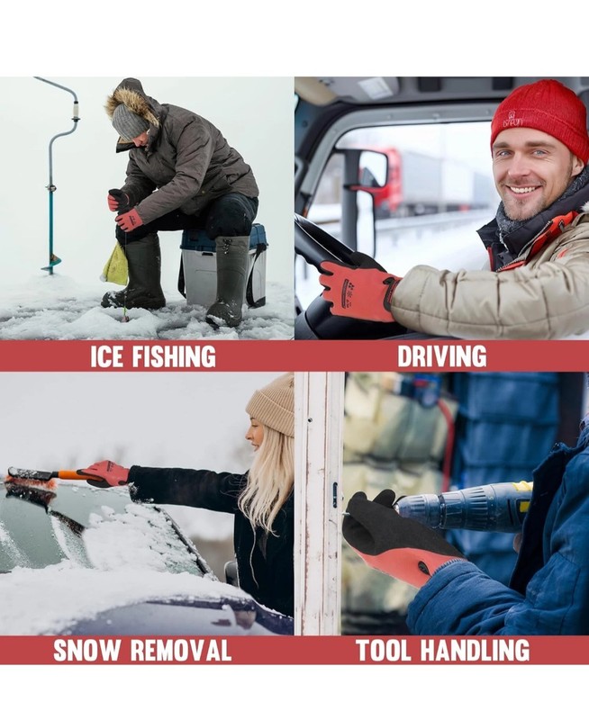 2 Pairs Waterproof Work Gloves for Cold WeatherInsulated Red And Black " L" size gallery