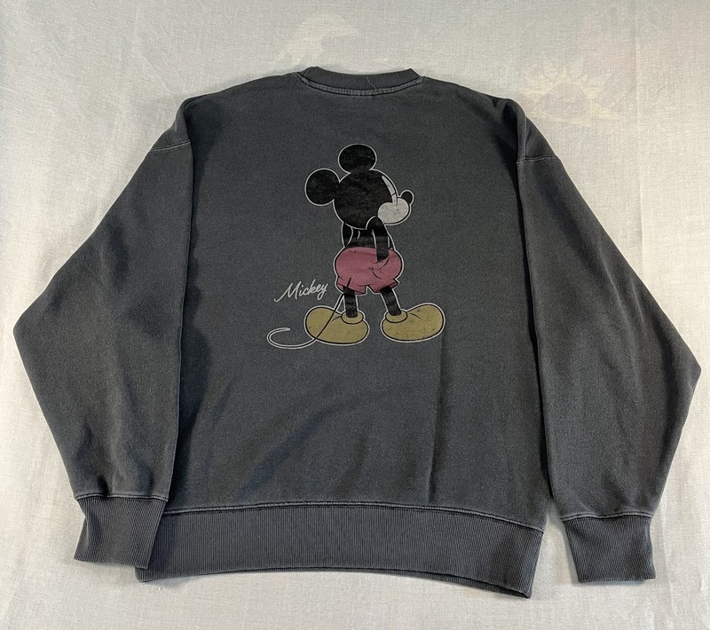 Disney Mickey Mouse Embroidered Logo Crewneck Sweater faded black NWT size L 017 gallery