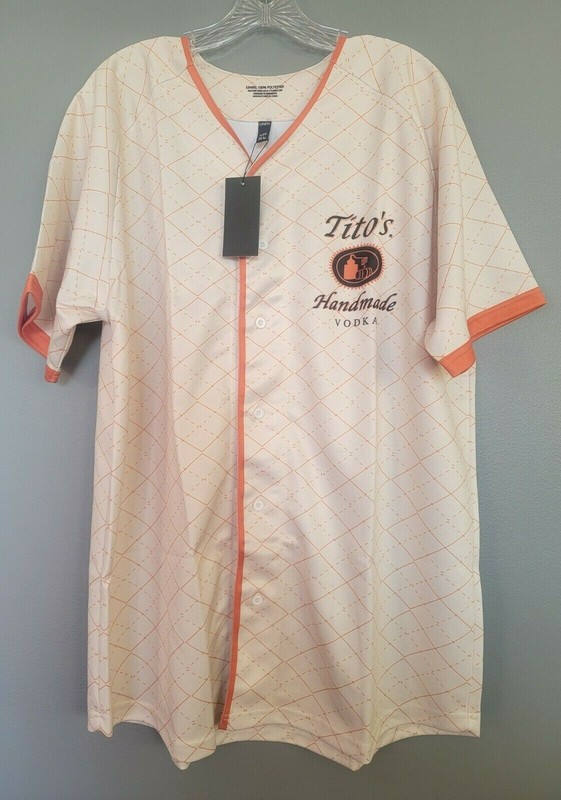Tito's Vodka Logo Men's Baseball Style Jersey Cream Orange Size XL Sports Team