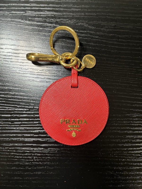 Prada Red and Gold Leather Key Holder with Mirror