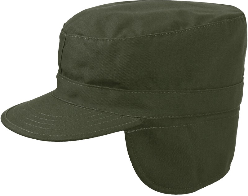 Olive Drab Military Fatigue Patrol Cap with Ear Flaps
