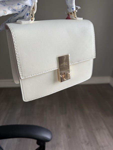 ALDO White Small Top Handle Bag Turn-Lock Gold Hardware Lobster Charm gallery
