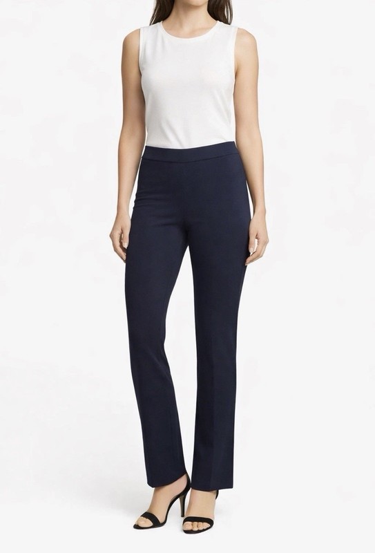 Theory Navy Crepe Pull-On Straight Leg Dress Pants w/ Pockets Size 00 33″