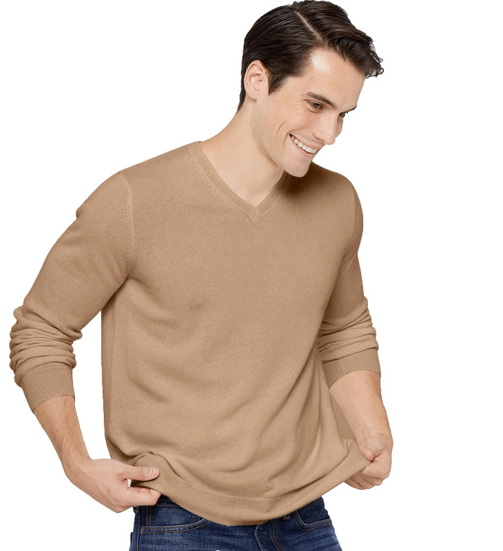 State Cashmere Men’s Basic V Neck Sweater Camel Brown Size XXL Long Sleeve NEW