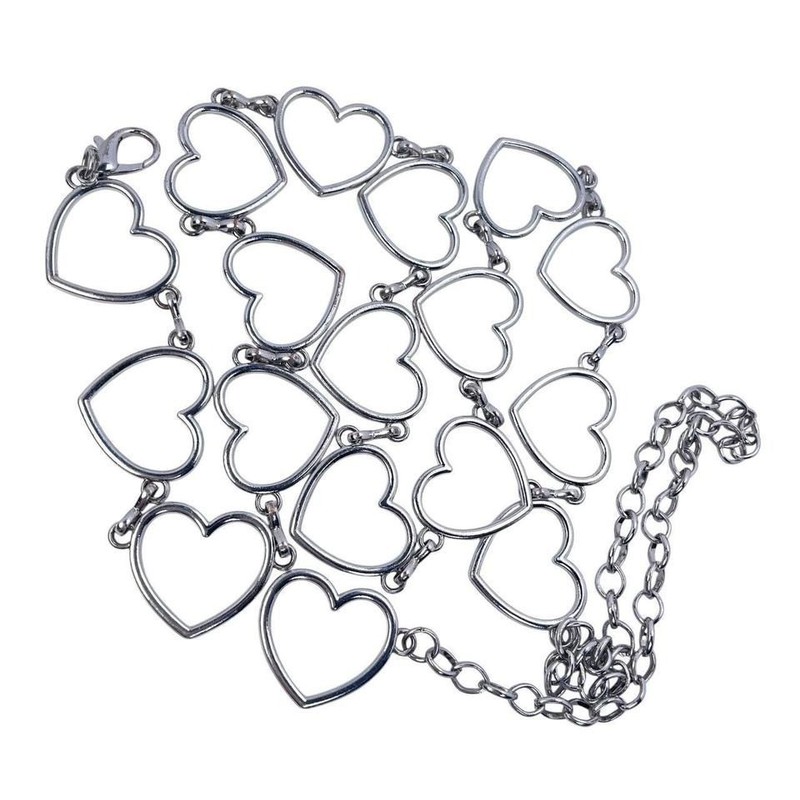 Women’s Metal Chain Belt Silver Hearts Y2K Style Hip Belt Retro up to 32″
