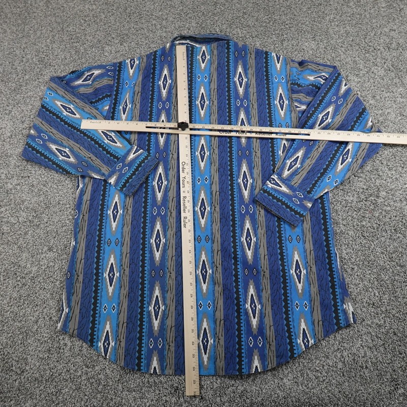 High Noon Shirt Mens XL Blue Pearl Snap Aztec Navajo Western Cowboy Rodeo Serape gallery