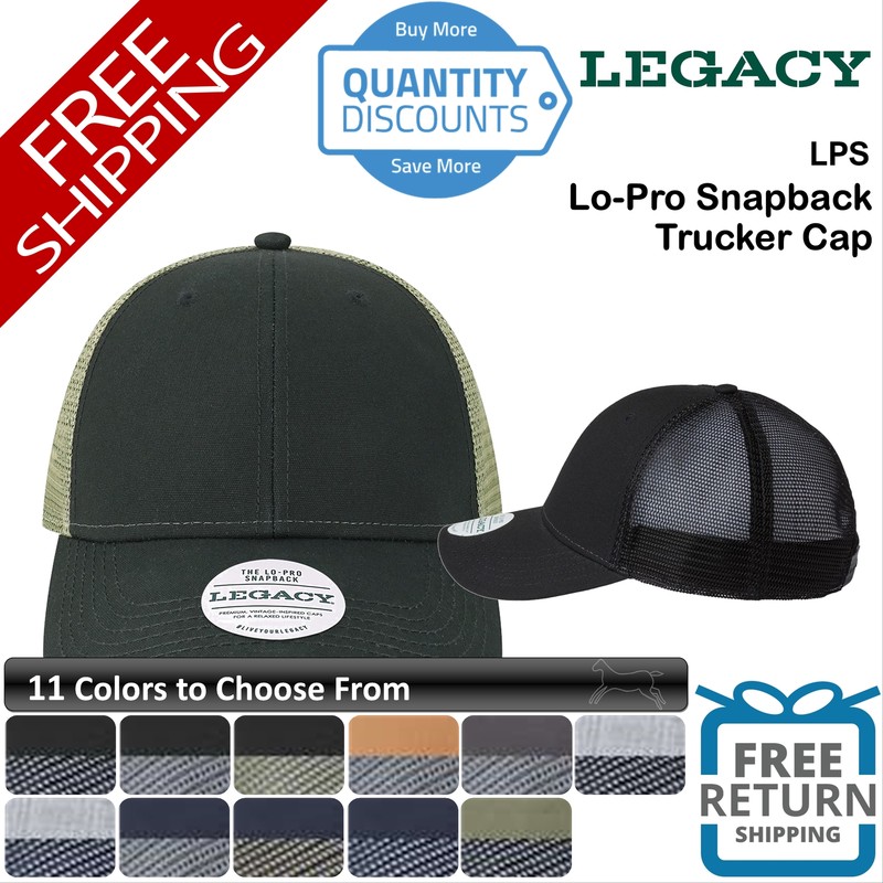 🔥 Legacy Men Lo-pro Snapback Trucker Cap Hat Six-panel, Low-profile Mesh Lps