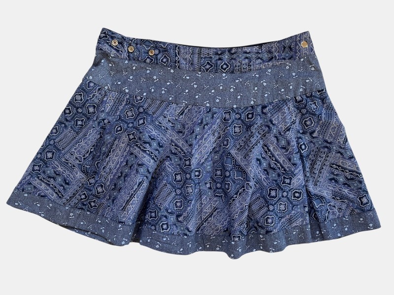 Moshiki Reversible Denim Print Cotton Skirt Adjustable Waist One Size gallery