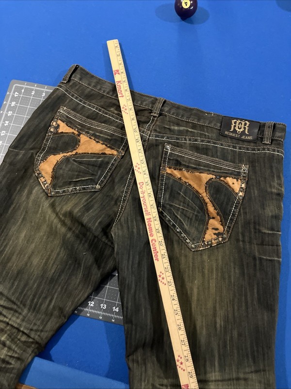 Request Relaxed Straight Jeans Mens 42x32 Black / Brown Fade Baggy Y2K Hip-Hop gallery