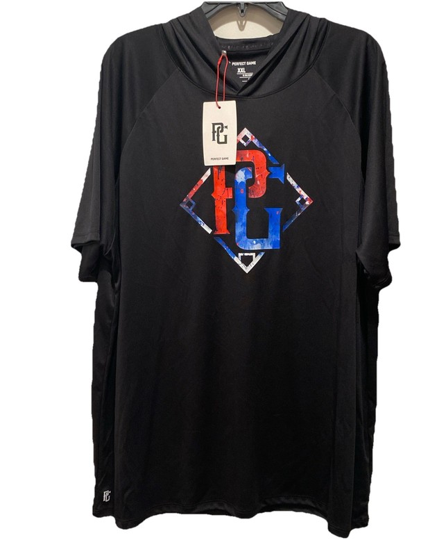 Pg Perfect Game Men’s Short Sleeve Hoodie Top Black XXL NWT