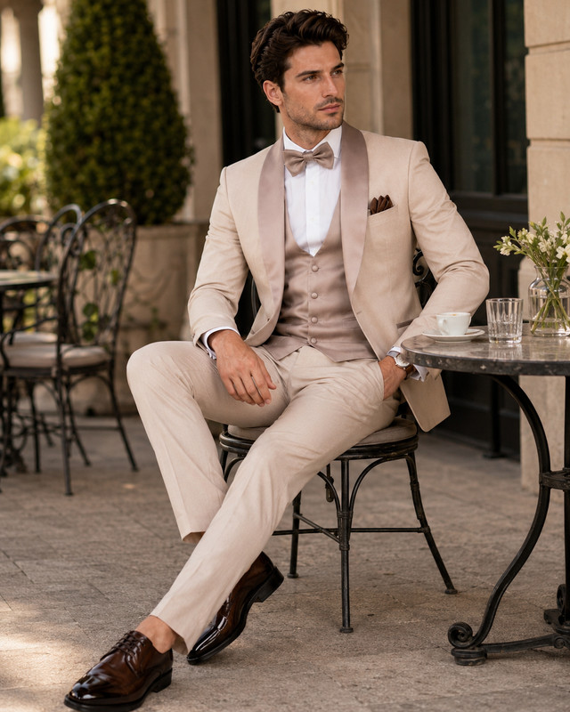 Mens Champagne Tuxedo Suit Shawl Lapel Vest Pants Wedding Prom 3pc Set gallery