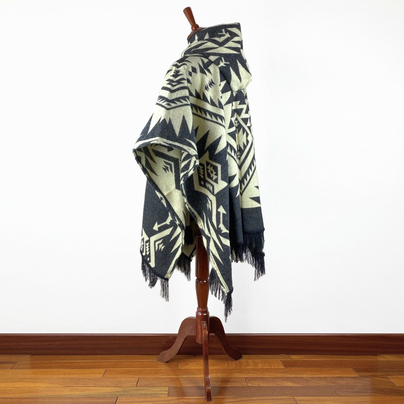 Alpaca wool Mens Unisex Hooded Poncho Aztec all seasons boho hippie Halloween gallery