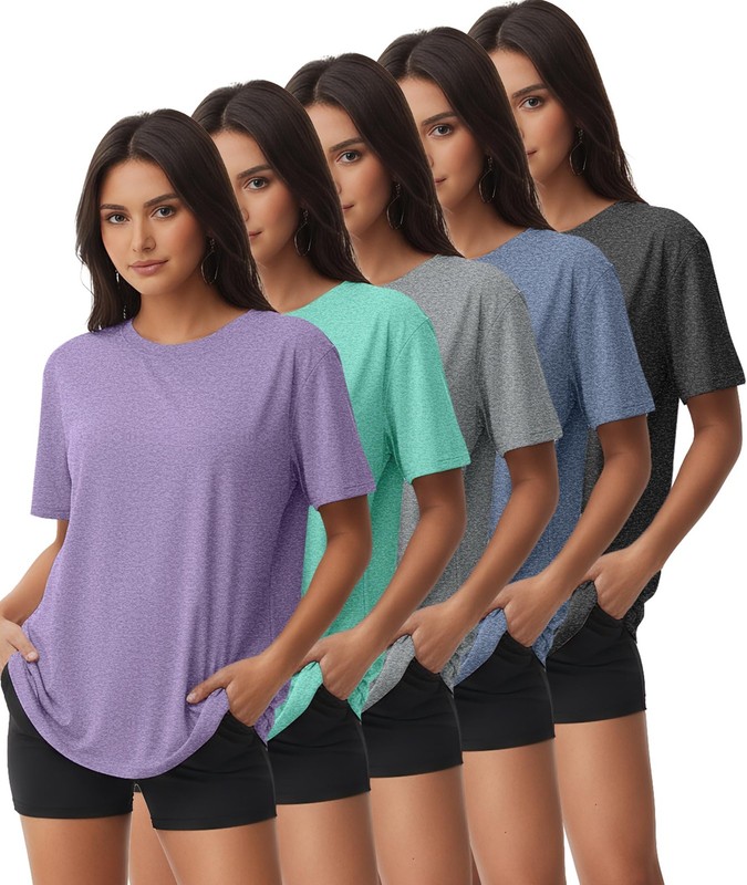 Kinglaman 5 Pack Workout Tops Gym Shirts for Women Dry Fit UPF 50+ Sun UV Pro…