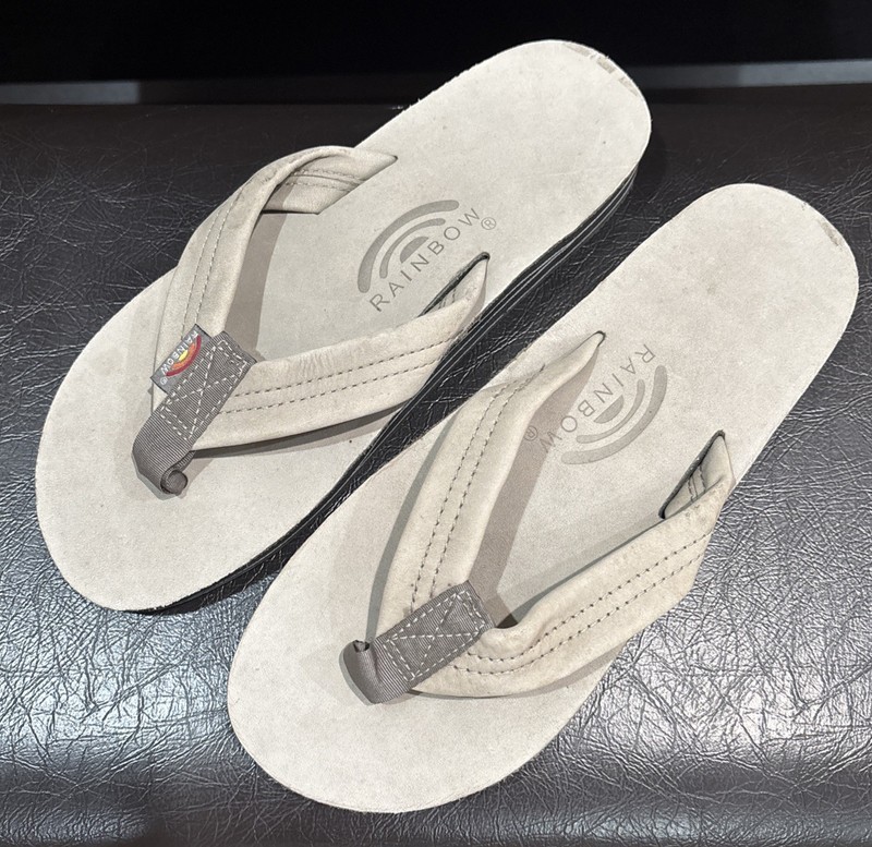 NEW Rainbow Sandals Double Layer Womens Size Large 7.5-8.5 Leather Gray