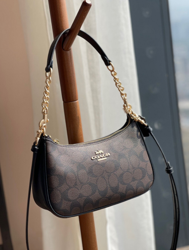 NWT COACH CA548 Teri Shoulder Bag In Signature Canvas/Gold/Brown Free gallery