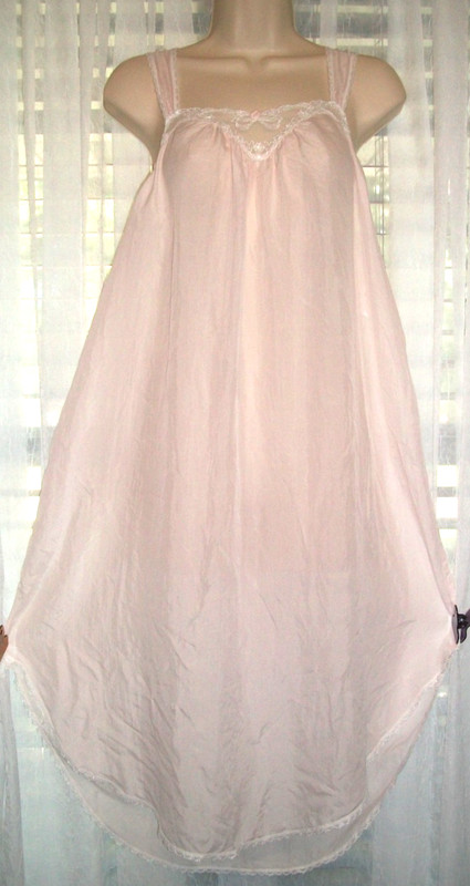 VTG CAROLE HOCHMAN SZ S SEMI SHEER PINK 100% SILK SWEET DELICATE NIGHTGOWN GOWN
