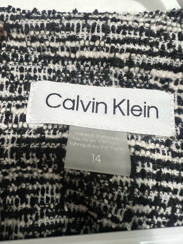 Calvin Klein Dress 14 Tweed Grey Belted Career Corp Office Work Business Capsule gallery
