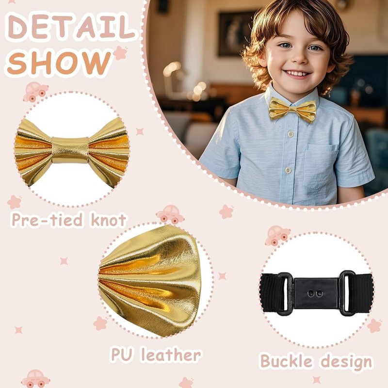 PU Leather Kids Bow Tie, Adjusatble Pre-tied Bow Ties for Boys Clip on Girl's Bo gallery
