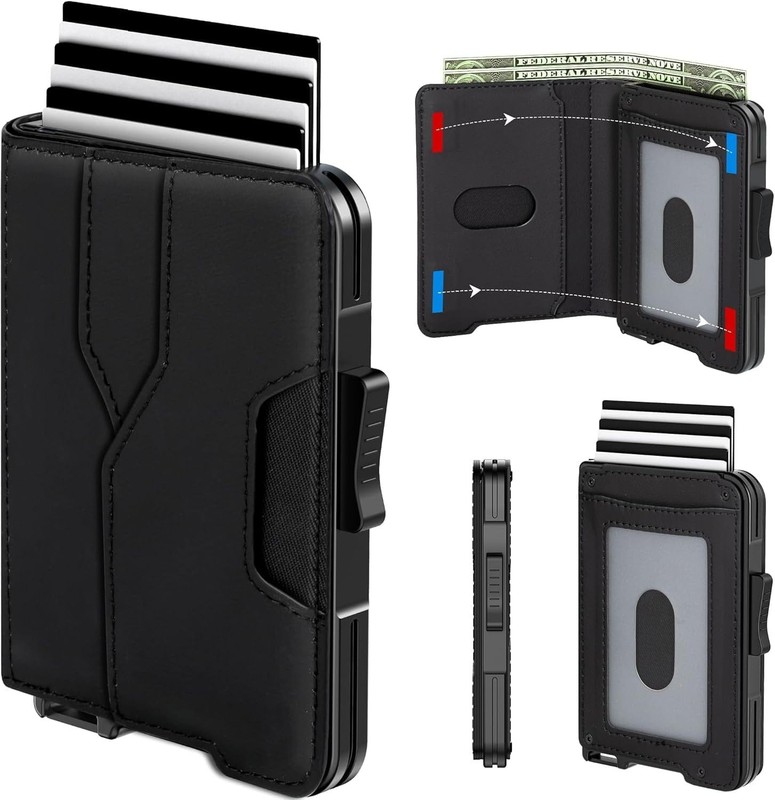 Abby Mens Slim Minimalist Wallet RFID Blocking Pop Up Credit Card Holder Case gallery