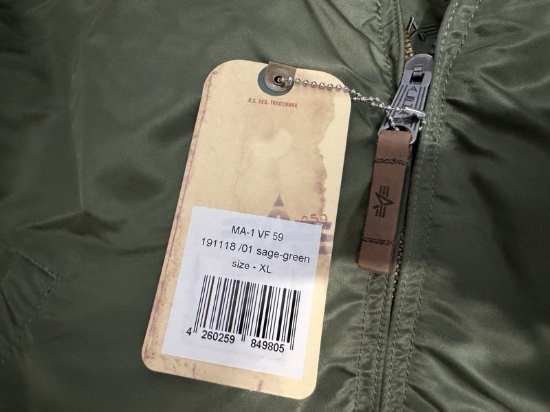 Alpha Industries MA-1 Bomber Flight Jacket / VF59 Fit (Slim) / Sage Green / XL gallery