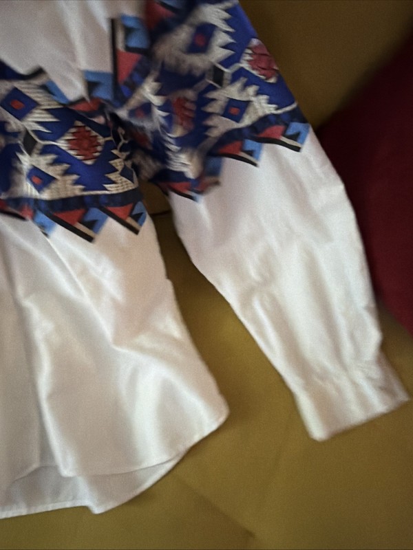 Vintage Roper Shirt Mens Medium White Aztec Western Cowboy gallery