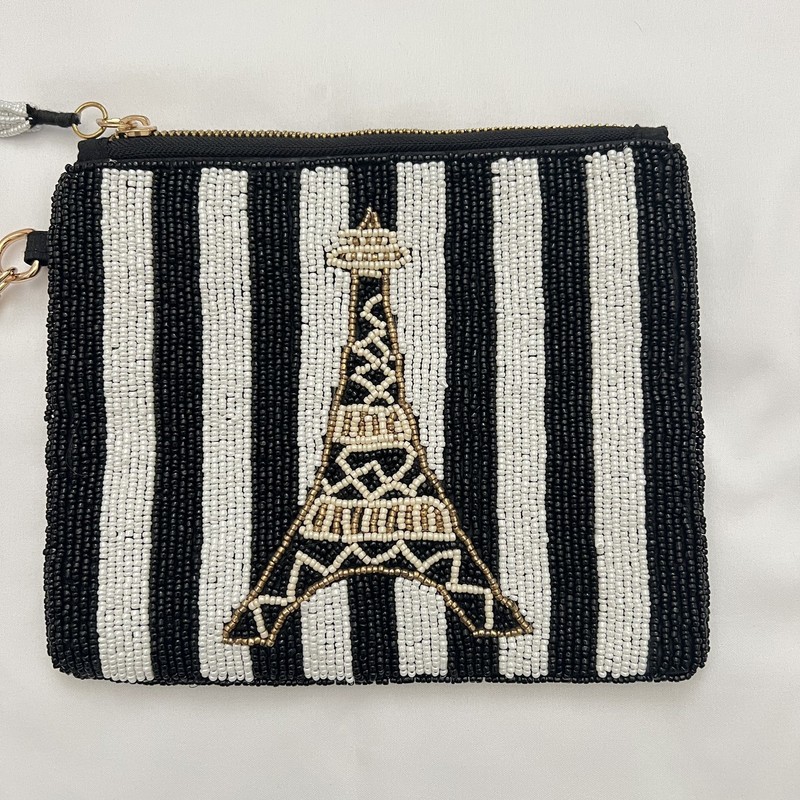 Sincerely Jules Eiffel Tower Paris Beaded Travel Pouch Wristlet Bag Viral