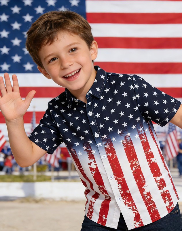 3t 4t Kids American Flag Shirts Toddler Boys USA Button Up Patriotic Shirt fo... gallery