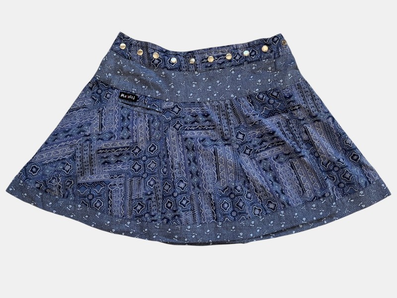 Moshiki Reversible Denim Print Cotton Skirt Adjustable Waist One Size gallery