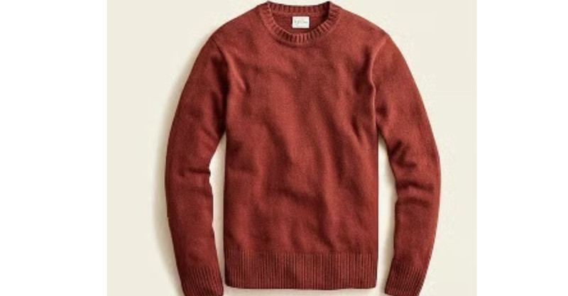NWT J.Crew Men’s Rugged Merino Wool Blend Crewneck Sweater, Deep Redwood, Large