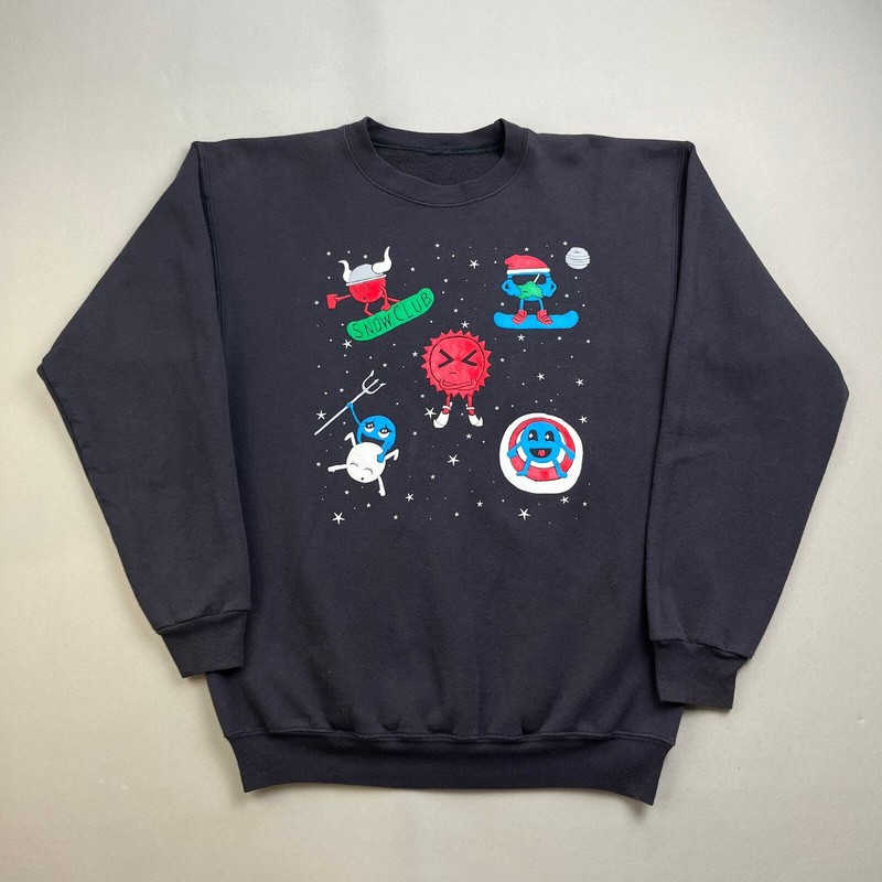 Vintage Ski Snowboard Sweatshirt Adult Large Black Cartoon Nature Staff Club 90s