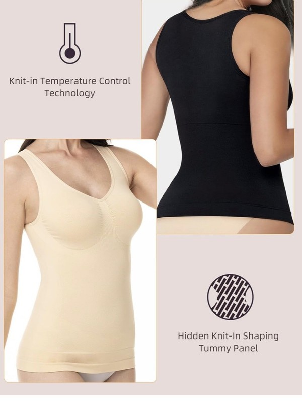 Seamless Shaping Tank Top Shapewear Wireless Bra 2-Pack M Beige Black gallery