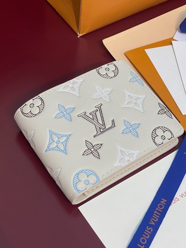 Louis Multiple Wallet Monogram Georges Leather White Navy New gallery