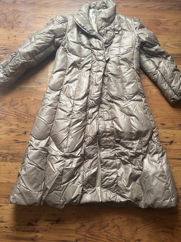 Down Women’s Long Quilted Puffer Coat Zip Pockets Insulated Beige Size 10