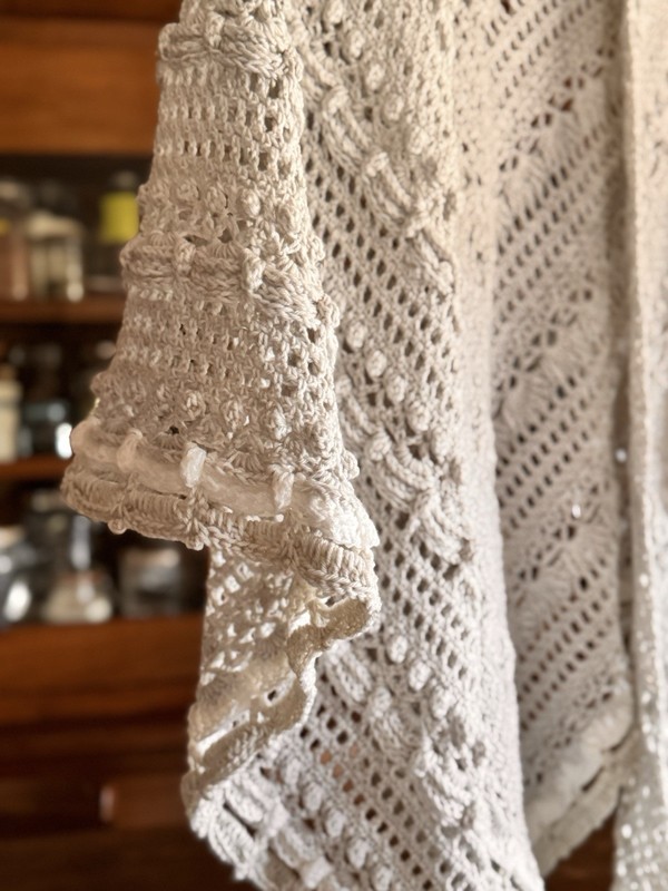 Handmade White & Gray Floral Crochet Shawl Wrap OSFA Lightweight gallery