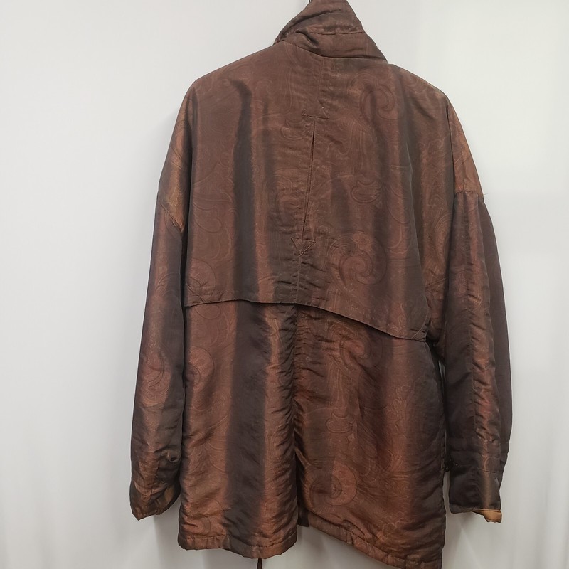VTG French Navy Parka Coat Size Large Insulated Button Closure Shimmery Brown gallery
