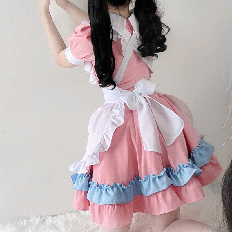 Lady Maid Dress Gothic Ruffle Pleated Puff Sleeve Waitress Cosplay Cute Lolita gallery
